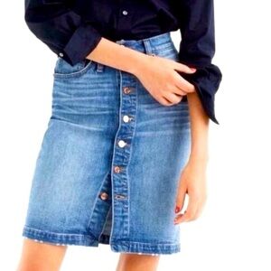 NWOT J. Crew Women’s Blue Denim Pencil Skirt, Sz 27, 98%Cotton, 2 Elastane